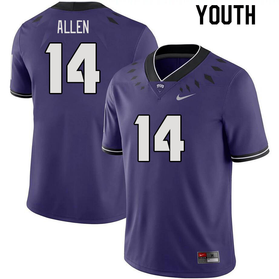 Youth #14 DJ Allen TCU Horned Frogs 2023 College Footbal Jerseys Stitched-Purple - Click Image to Close